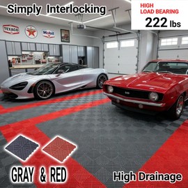 Japard Garage Floor Tiles, 20 Pack Interlocking Flooring Drainage 15.7 x 15.7 inch Covering 34 Sq Ft, Hard Plastic Easy to Install, Outdoor Indoor Basement Parking (Gray)