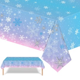 Xinfin Christmas Plastic Party Tablecloth Decorations, Snowman Theme Party Red Xmas Table Cover for Winter Christmas Party Supplies, 54x108 inch (Blue Snowflake)