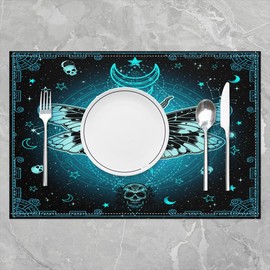 Feelyou Death Moth Placemats Set of 4 18"x12" Boho Moth Placemat for Kitchen Dining Table Decor Indoor Outdoor Skull Decor Table Place Mats Gothic Decor Table Place Mats Bohemian