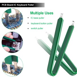 DKARDU 2 pcs Switch Puller IC Puller Switch Key Keyboard Switch Puller Stainless Steel Green Anti-Static Switch Puller Circuit Board PLCC PCB Removal Tool with Brush CPU Repair Tool kit