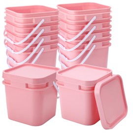 Suzile 2.2 Gallon Square Bucket with Lid Food Grade Plastic Bucket 10L Utility Industrial Pail with Handle Container for Food Oil Tub Water Fishing Paint House Cleaning Car Washing (Pink,10pcs)