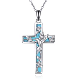 ONEFINITY Hummingbird Necklace 925 Sterling Silver Turquoise Cross Hummingbird Pendant Necklace Hummingbird Jewelry for Women