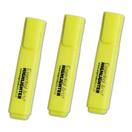 Essential Arts Square Yellow Highlighter Pen Pack of 3 | Chisel Tip Fluorescent Highlight Marker Pens for Office, School Art and Business