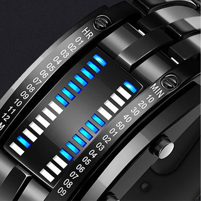 Binary Matrix Blue LED Digital Watch Wear-resistant Fashionable Binary LED