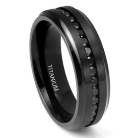 Metal Factory 7MM Men's Eternity Black Titanium Ring Wedding Band with CZ Sz 11.0