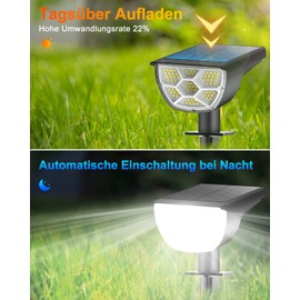 Solarstrahler für Außen Garten, IP67 Wasserdicht Solar Gartenleuchten für Außen, 3000K Kaltes Weiß Gartenbeleuchtung Solar Außen 4 Stück/3 Helligkeitsmodi Solarstrahler für Außen Weihnachtsdeko,Gehweg