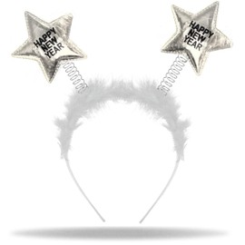 Hatstar Happy New Year Headband | Costume Accessory for New Year's Eve & New Year Party | Headband for Women, Men & Children (Silver - White)