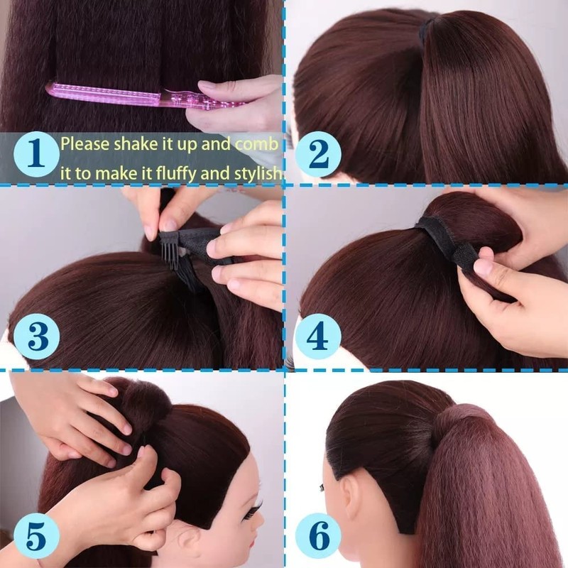 Long Afro Kinky Straight Ponytail Wrap Around Yaki Straight Pony