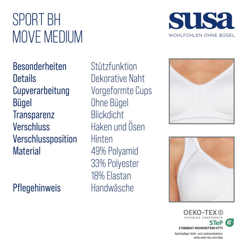 SUSA Women's Damen BH Ohne Bügel 7316 Sports Bra, White