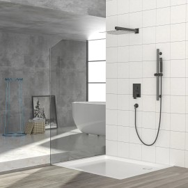12 Inch Wall Mounted Square Shower System with Adjustable Slide Bar and Rough in Valve Matte Black Bath Hardware SetColor: as Pic Color