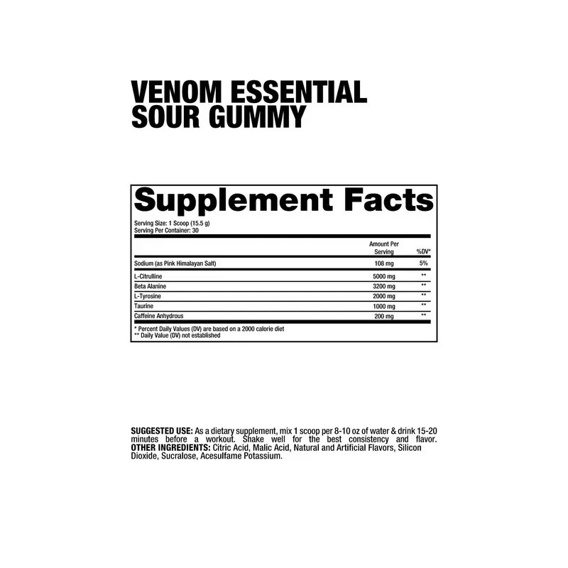 Pre Workout Venom Essential Dragon 30 Servicios Sabor Sour Gummy