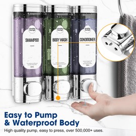 Shampoo and Conditioner Dispenser 3 Chamber No Drill, HUOTDY SUNTYS Shower Soap Dispenser Wall Mounted,Shampoo Dispenser for Shower Wall Body Wash Dispenser for Bathroom Toilet Hotel Kitchen (Chrome)