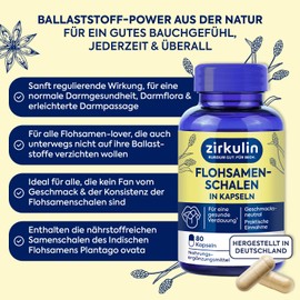 Zirkulin Organic psyllium husks (80 capsules) - promotes digestion and intestinal health - neutral taste - supports a fibre-rich and healthy diet - very well swellable