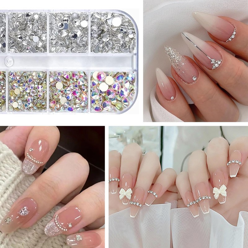 Azushwer 4 Boxes Nail Art Rhinestones, Nail Charms, Pearl Crystals