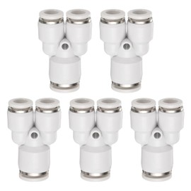 HARFINGTON 5pcs Push to Connect Fittings 3/8 Inch Tube OD x 5/16 Inch OD, Tee Plastic Quick Connect Air Hose Pneumatic Fitting Kit Reducing 3 Ways Push Lock Connector PY3/8-5/16, White