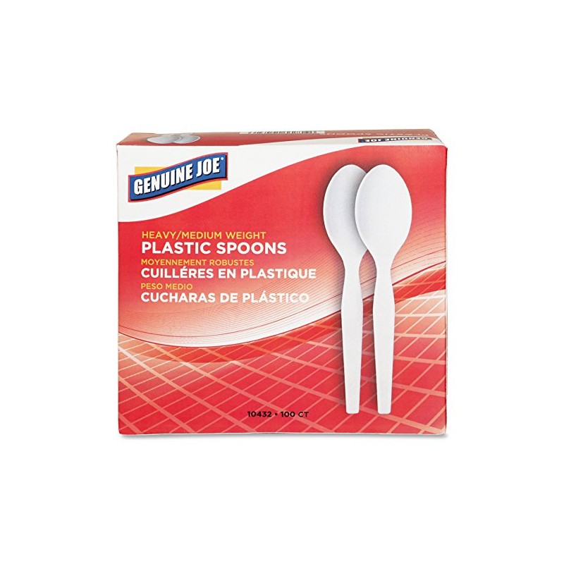 Genuine Joe Heavy/Medium Weight Plastic Spoon, White, 100 Count