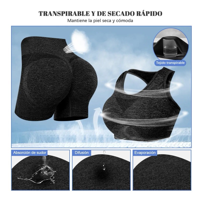 6pzs Pantalones Corto+bra Conjunto Licra Deportivo Gym Mujer