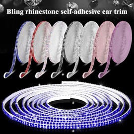 x xotic tech Bling Car Trim Self Adhesive, 16.4 Ft Rhinestone Car Interior Exterior Decoration, DIY Auto Dashboard/Door Line Molding Sticker Strips Bling Accessories for Women, Girls (Blue)