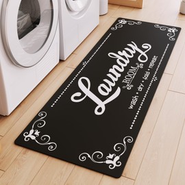 Laundry Room Rug Runner, 17.7"x45" Non Slip Laundry Rugs, Black Farmhouse Washable Floor Laundry Mats for Laundry Room, Mudroom, Kitchen, Washroom, Bathroom, Hallway Entryway Area Rugs Decor