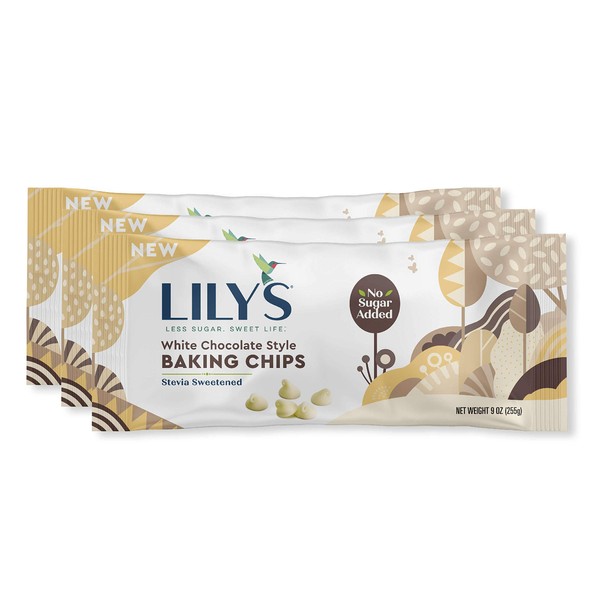 White Chocolate Style Baking Chips By Lily's Sweets | Stevia Sweetened, No Added Sugar, Low-Carb, Keto Friendly | Fair Trade, Gluten-Free & Non-Gmo | 9 Oz, 3 Pack