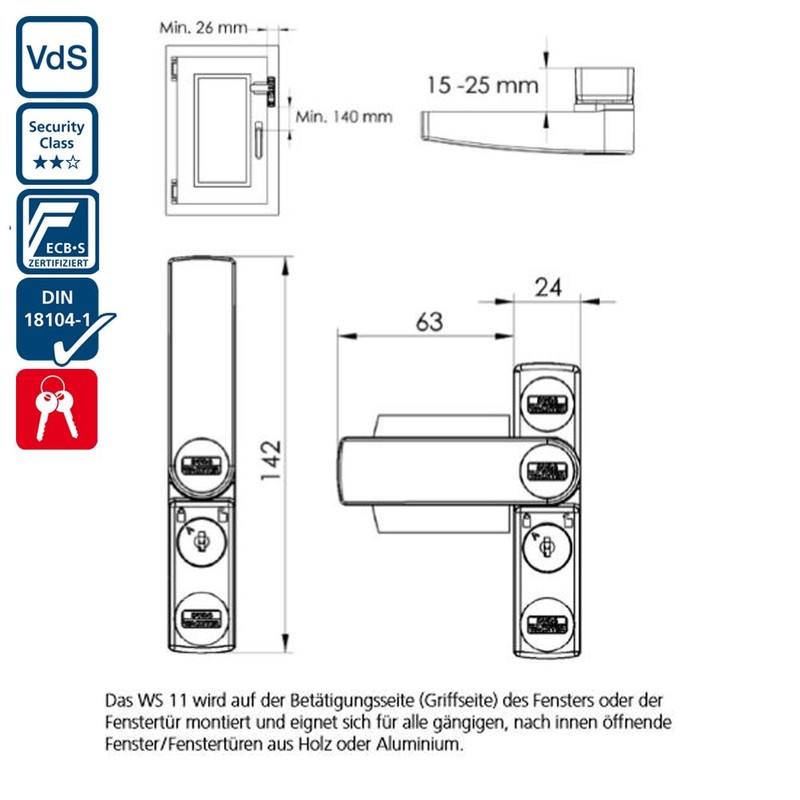 BURG-WÄCHTER Winsafe WS 11 BR SB window lock, 1 piece,