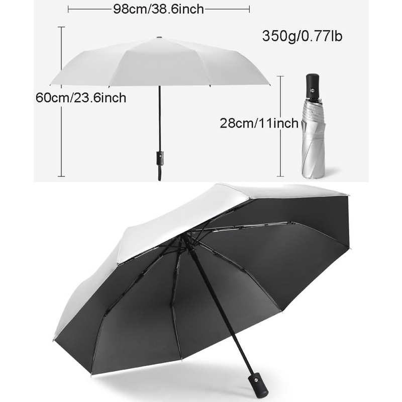 ThreeH Compact Travel Umbrella Automatic Open and Close Silver Coating