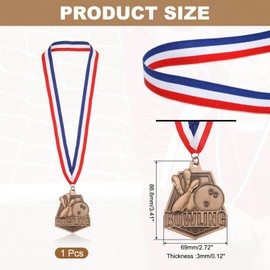 PATIKIL Bowling Games Embossing Copper Award Medals with Red & White & Blue Ribbons, Winner Medals Gold Silver Bronze Prizes for Competitions Sports Party, Copper