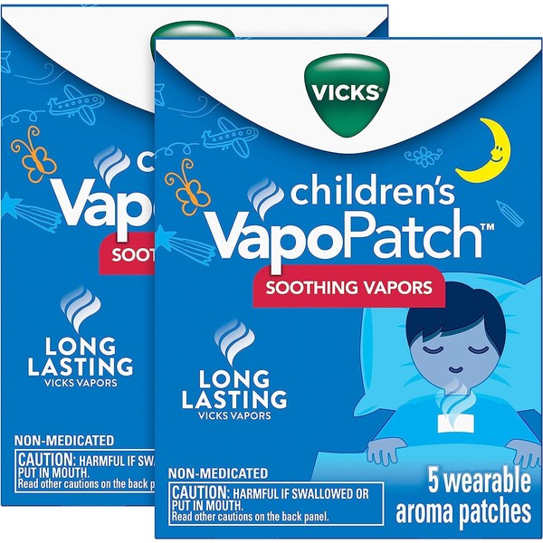 Vicks Children's VapoPatch, Wearable Mess-Free Aroma Patch, Soothing & Comforting Non-Medicated Vicks Vapors, For Children Ages 6+, 5ct (Pack of 2)