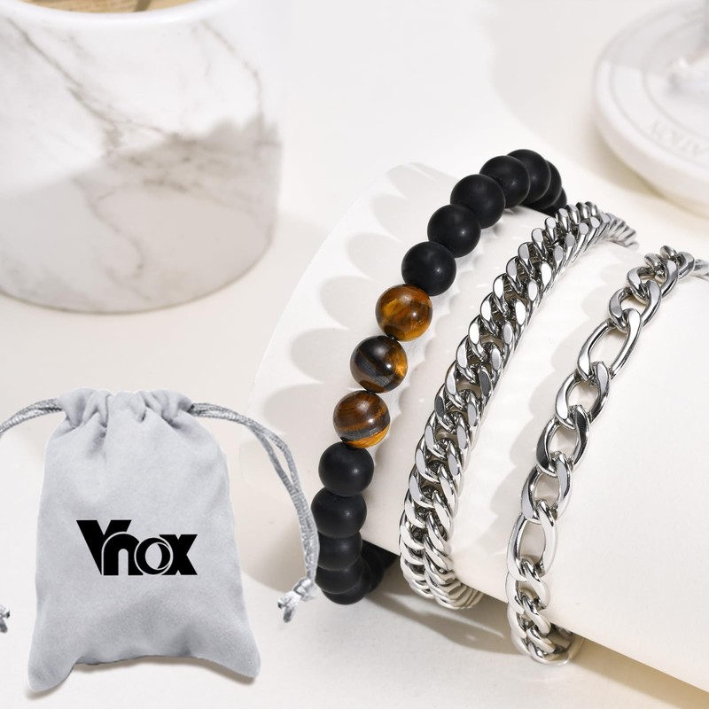 VNOX Men's Bracelet, Men's Bracelet, Stainless Steel Bracelet, Silver, Pack