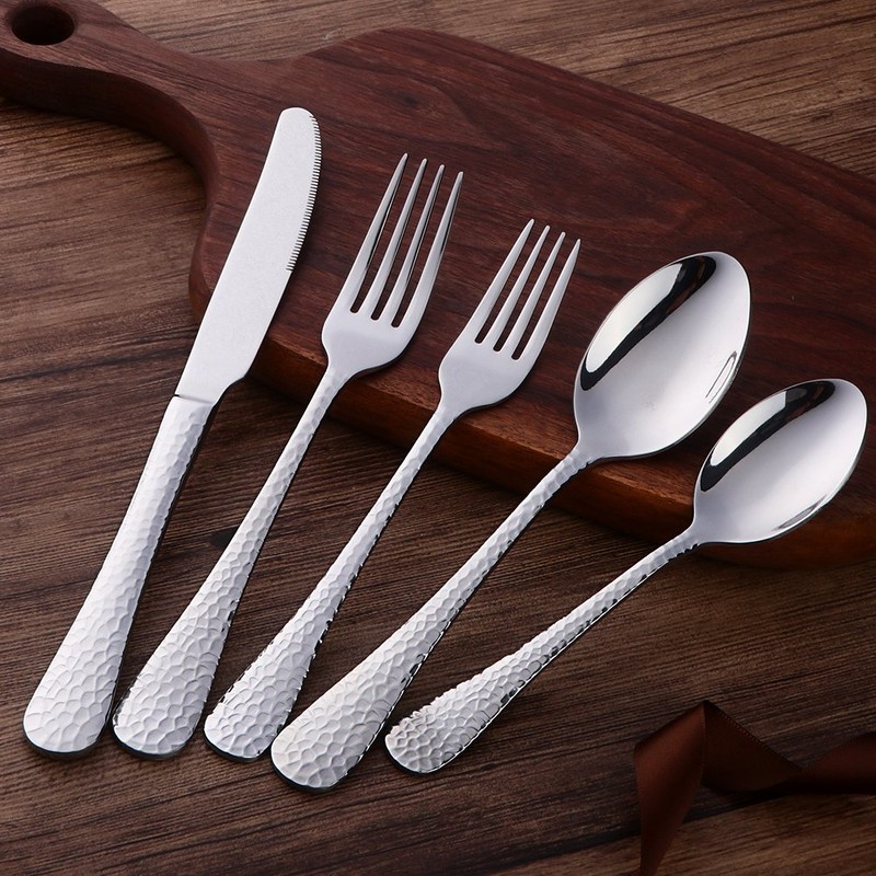 Bisda Silverware Set, 20 Piece Premium 18/8 Stainless Steel Hammered
