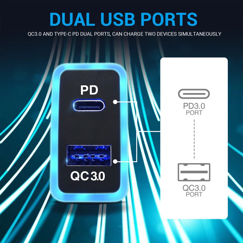 Universal Car Charger Type-C PD & QC3.0 Dual USB Port