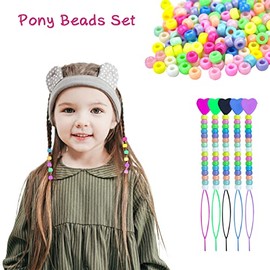 1008 Pcs Hair Beads Set with Hair Styling Tool, 500Pcs Pony Beads, 500Pcs Small Elastic Rubber Bands, 1Pcs Rattail Comb, 2Pcs Duckbill Clips, 5Pcs Qui