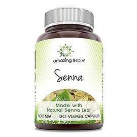 Amazing India Senna (Made with Organic Senna) 500 mg 120 Veggie Capsules (Non-GMO,Gluten Free) - Raw, Vegan-Plant-Based Nutrition–Promotes Regularity,Digestive Health,Detoxification