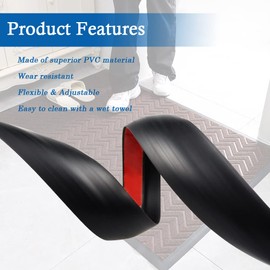 Floor Transition Strip Self Adhesive Carpet & Flooring Transitions Edging Trim Strip PVC Threshold Transitions Suitable for Threshold Height Less Than (Black, 10mm, 6.56Ft)