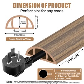 Floor Cord Cover Self Adhesive Cord Hider,10FT Cable Management, Extension Strip Protector for Wires, Prevent Cable Trips for Offices, Gyms, Exhibitions Cavity:0.39"(W) x0.27(H) Woodsmokedbrown