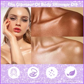 Yosca Body Shimmer Oil, 50ML Gold Shimmer Body Oil for Highlighter Face Makeup, Long Lasting Shimmering & Moisturizing Bronze Luminizer Glow Liquid for Concert Party Summer Glow Makeup