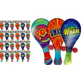 JA-RU Wooden Paddle Ball with String (24 Paddle Balls) Classic Paddle with Ball Attached for Kids | Retro Toys from The 80s | Bulk Party Favors & Classroom Prizes. 751-24p