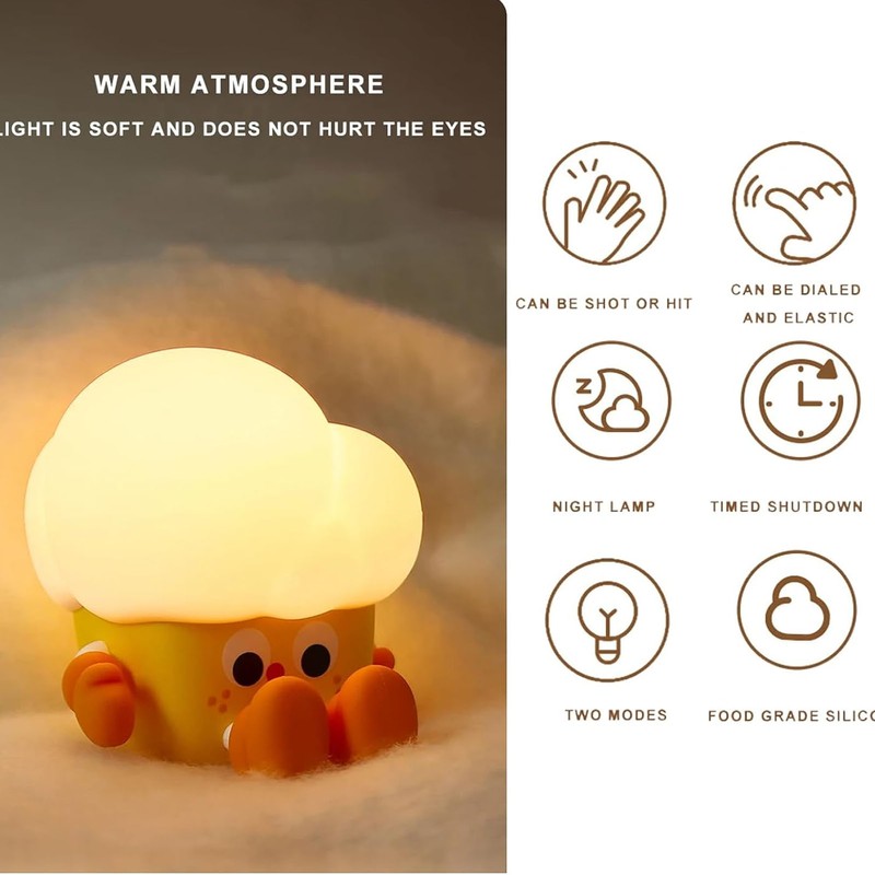 Cute Popcorn Night Light Silicone Nursery Night Light 3 Levels