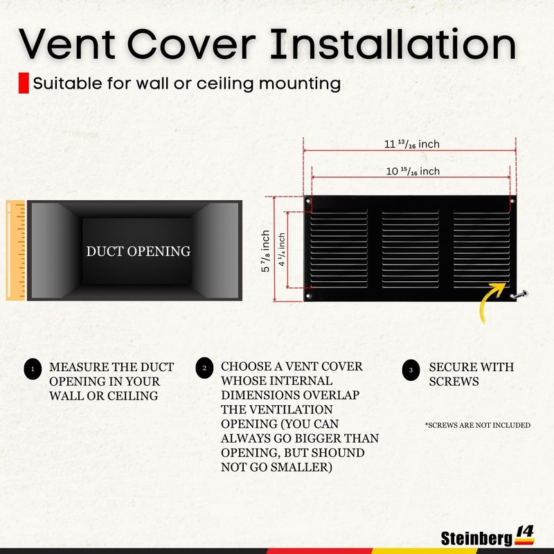 Steinberg14 Black Vent Cover 10x4 (Duct Opening) with Mesh -