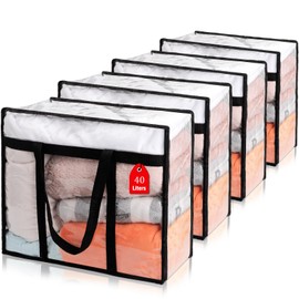 4Pack Clear Clothes Storage Bags, Vinyl Comforter Blanket Storage Bags Closet Organizers and Storage Containers Moving Bags with Reinforced Handle for Bedding, Clothing, Comforters, Pillows, Toys,40L