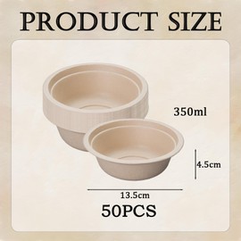 50pcs Brown Paper Bowl Disposable Biodegradable Sugarcane Serving Bowl - 11.8oz/350ml, Perfect for Parties, Picnics, Hot & Cold Food