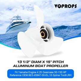 VQPROPs OEM Upgrade 13 1/2 x 15 (15 Spline Tooth) Aluminum Boat Outboard Propeller Compatible fit Yamaha Engines 60-115HP OEM Parts No.6E5-45947-00-EL,RH