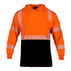 VENDACE 3pcs Safety Reflective High Visibility Long Sleeve Shirts ANSI Class 3 Hi Vis Construction Work T Shirts for Men with Hood(Orange,XL)