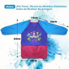 Paquete de 2 Bata de Pintar para Niños, Mandil Arte para Niños Impermeable con 3 Bolsillos, Mangas Larga, Delantales Pintar Niño para Artes, Manualidades, Pintura, Cocina y Dibujo (Azul y Amarillo)