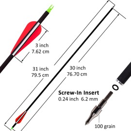 Luoyer 12Pcs Archery Hunting Arrows for Compound Bow Recurve Bow Carbon Arrows with Removable Tips Adjustable Nocks for Adults Hunting Targeting 30inch (Red Vanes)