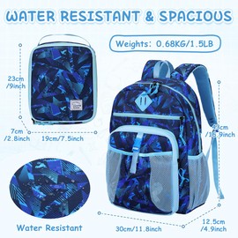 VASCHY Kids Backpack Lunch Bag Set, Boys 2-1 School Bookbag Insulated Lunch Box for Toddlers,Preschool,Daycare,Kindergarten,Elementary School Blue