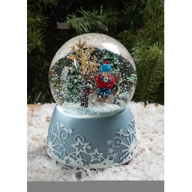 Roman Ice Skating Child With Hot Drink 6 Inch Musical Glitter Globe Playing The Tune Jingle Bells