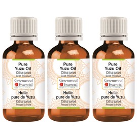 Greenwood Essential Pure Yuzu Oil (Citrus junos) Natural Therapeutic Grade Cold Pressed (Pack of three) 100ml X 3 (10 oz)