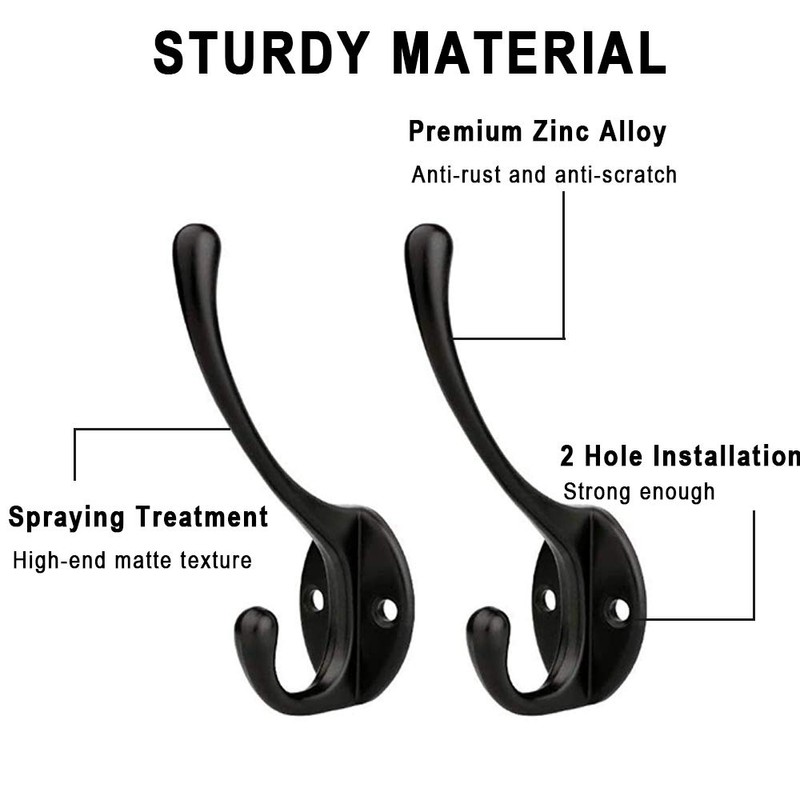 Pack of 6 Coat Hooks, Bolatus Coat Hooks, Gooseneck Hooks,