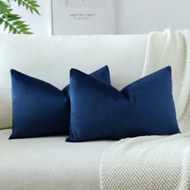 JOTOM Set of 2 Velvet Soft Solid Cushion Covers 30x50 cm Decorative Throw Pillow Covers Soft Lumbar Cushion Case Couch Home Decor Throw Pillow Cases for Sofa Bedroom 12x20 Inch (Dark Blue)